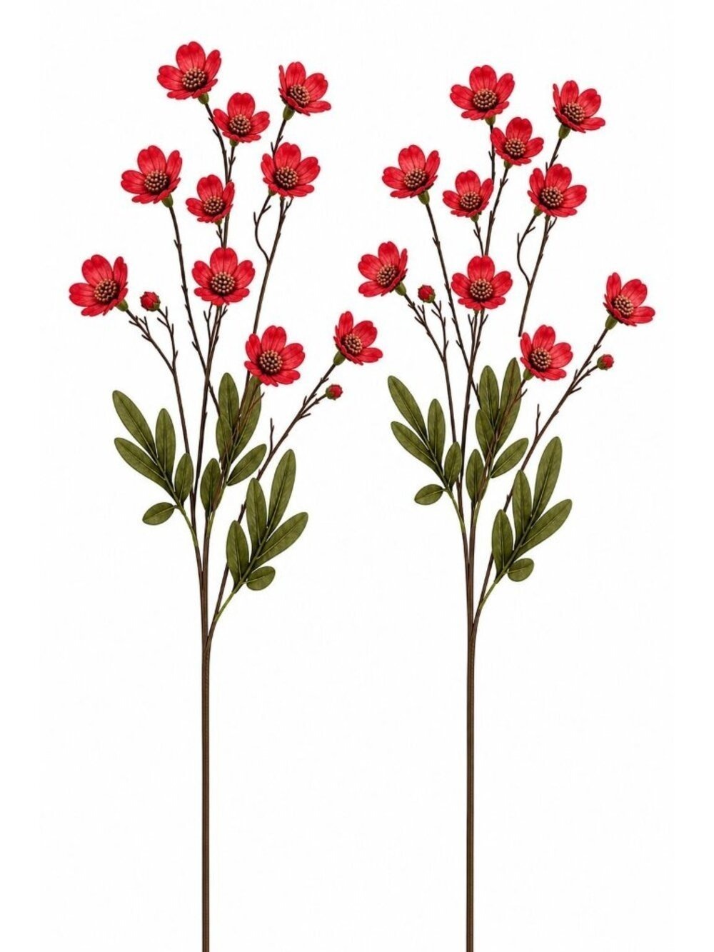 Artificial Dogwood Flower Stems Red Floral Faux Wildflower Cottage Decor 23 Inch